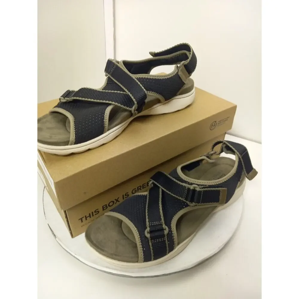Clarks Womens Size 11 Amanda Stroll Flat Sandals Black Olive Outdoor Open Toe